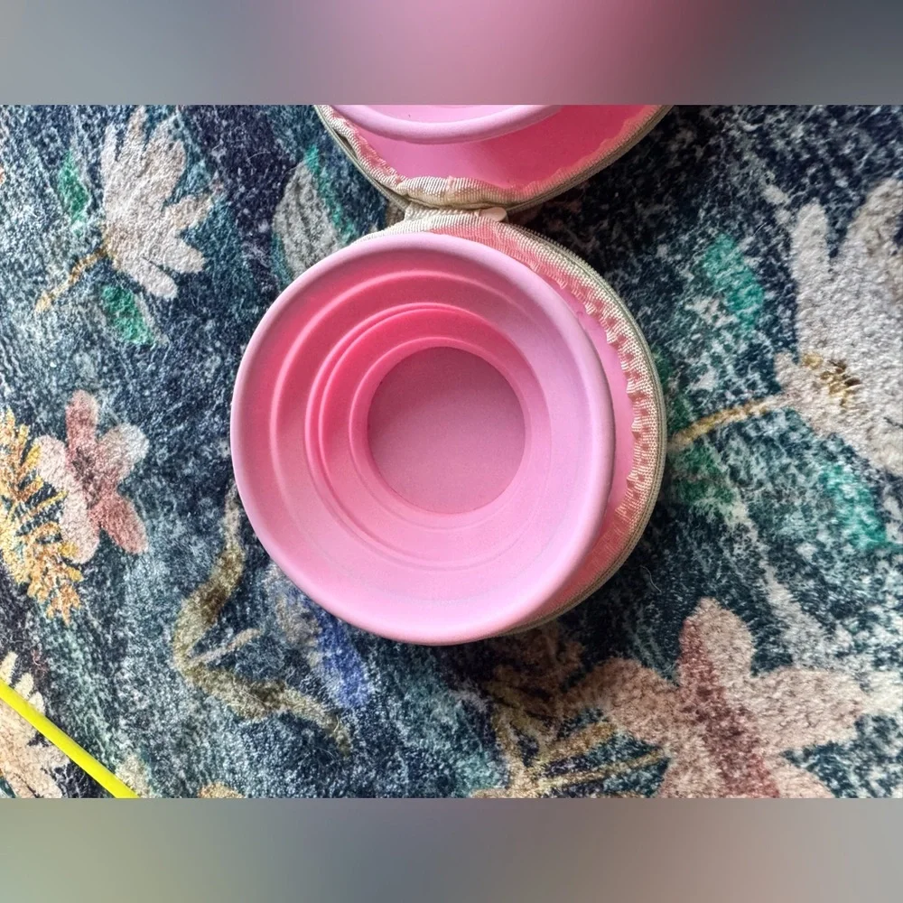 Pink Portable Dog Bowl with Bone Clip
